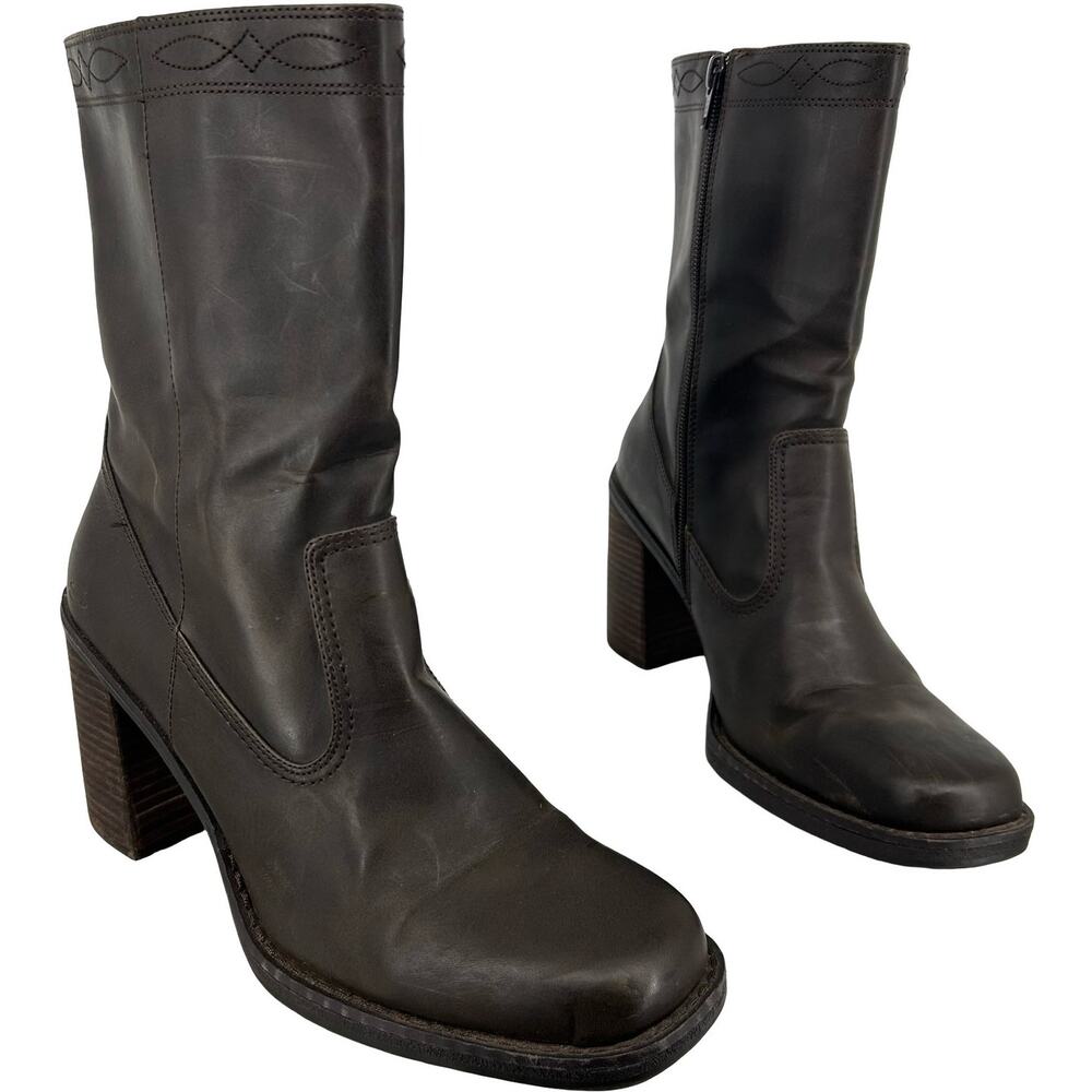 Vintage y2k Women's Chocolate Dark Brown Skechers Chunky Platform Boots 10M - Picture 1 of 8